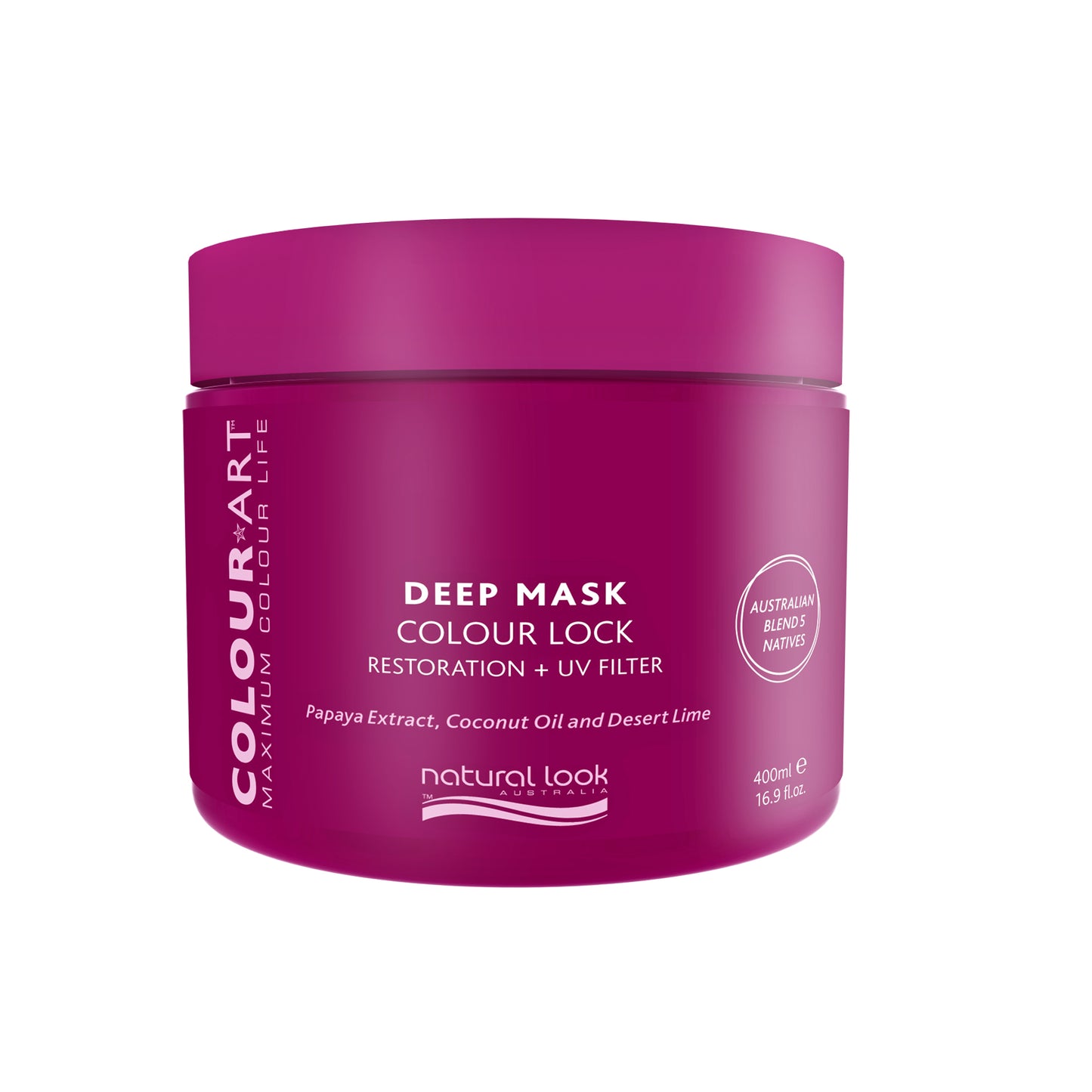 ColourArt Deep Mask 400g hair treatment with Papaya, Coconut Oil, and Desert Lime to repair, reduce fade, and restore shine for colour-treated hair