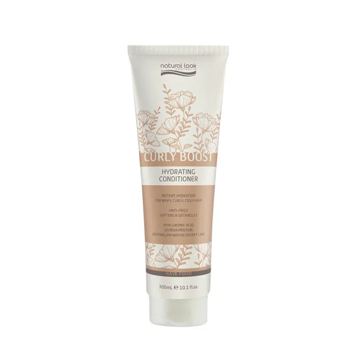 Natural Look Curly Boost Hydrating Conditioner 300ml detangles & hydrates curls with Hyaluronic Acid, Quinoa Protein & Desert Lime for soft, frizz-free shine.