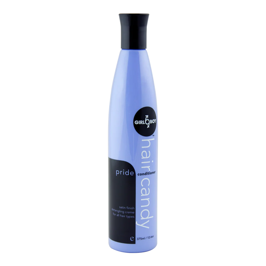 Hair Candy Pride Conditioner 375ml strengthens with vegetable protein and Vitamin E, adds shine and UV protection, and detangles with apple ginseng fragrance.