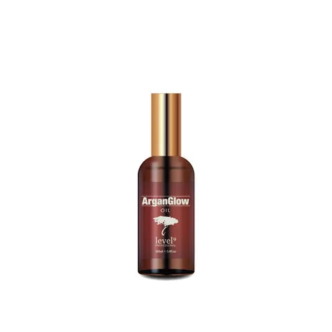 level⁹ ArganGlow Oil 100ml smooths frizz, adds glassy shine and nourishes damaged hair—lightweight, non-greasy finish.