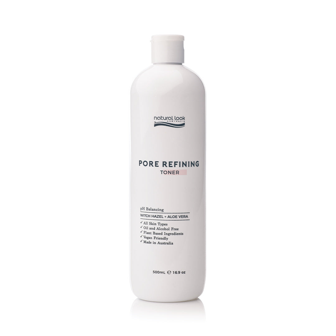 Natural Look Pore Refining Toner 500ml – brightening, soothing and pore-minimising toner with Witch Hazel and Aloe Vera.