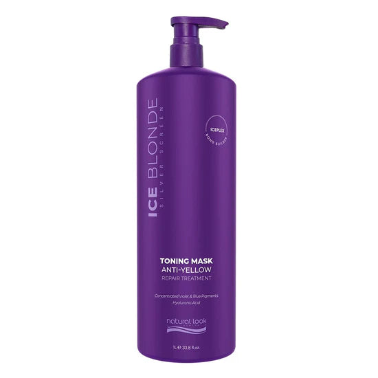 Natural Look Silver Screen Ice Blonde Toning Mask 1 Litre, anti-yellow repair treatment for blonde, lightened and grey hair - Available in NZ at Everyday Hair
