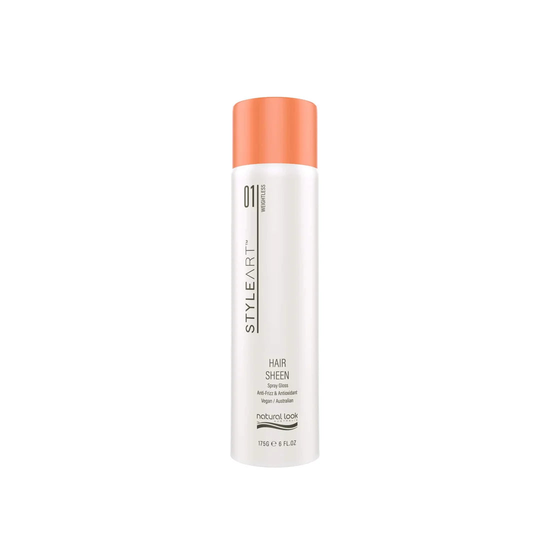 Natural Look StyleArt Hair Sheen 175g, lightweight anti-frizz spray for instant shine and protection against heat and pollution.