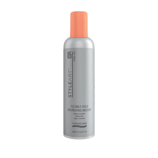 Natural Look StyleArt Flexible Hold Nourishing Mousse 250g, lightweight styling mousse for volume, hydration and thermal protection.
