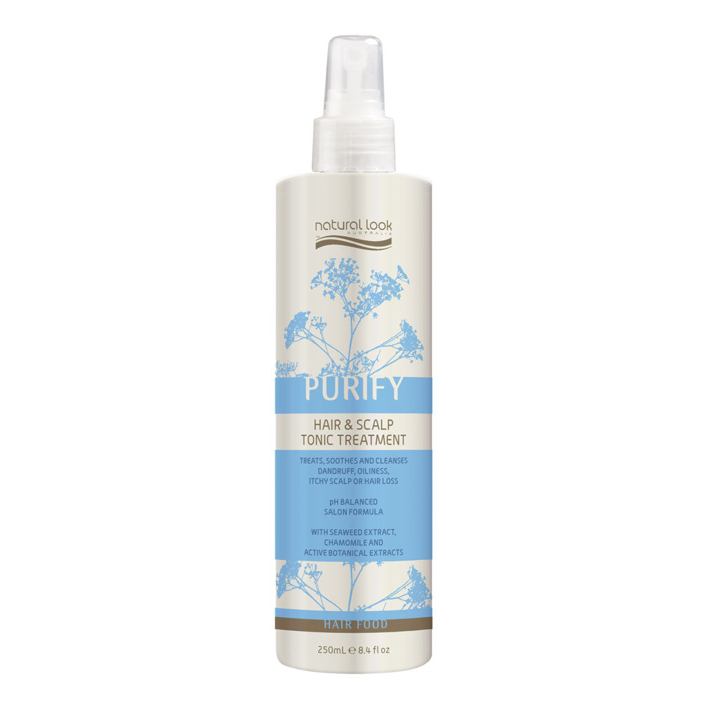 Purify Hair and Scalp Tonic Treatment spray – anti-dandruff and scalp-balancing tonic with Biotin, Tea Tree & Seaweed, NZ.