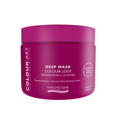 ColourArt Deep Mask 400g hair treatment with Papaya, Coconut Oil, and Desert Lime to repair, reduce fade, and restore shine for colour-treated hair