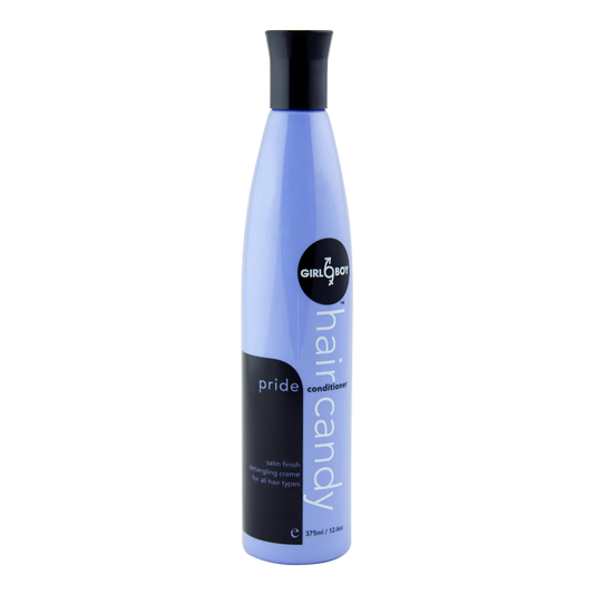 Hair Candy Pride Conditioner 375ml strengthens with vegetable protein and Vitamin E, adds shine and UV protection, and detangles with apple ginseng fragrance.