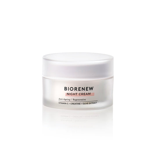 Natural Look Biorenew Night Cream 60g – hydrating overnight anti-ageing face cream with Vitamin C, Creatine and Olive Extract. Available in NZ at Everyday Hair.