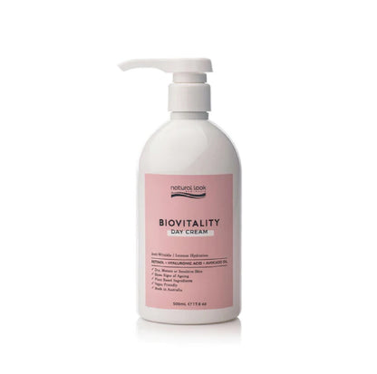 Natural Look Biovitality Day Cream 500ml with Retinol, Hyaluronic Acid & Avocado Oil – hydrates, smooths and protects skin from ageing.