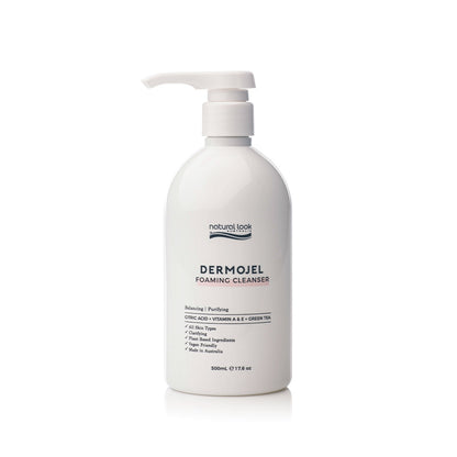 Natural Look Dermojel Foaming Cleanser 500ml— oil-free foaming gel with citric acid, green tea & vitamins A & E for fresh, refined skin