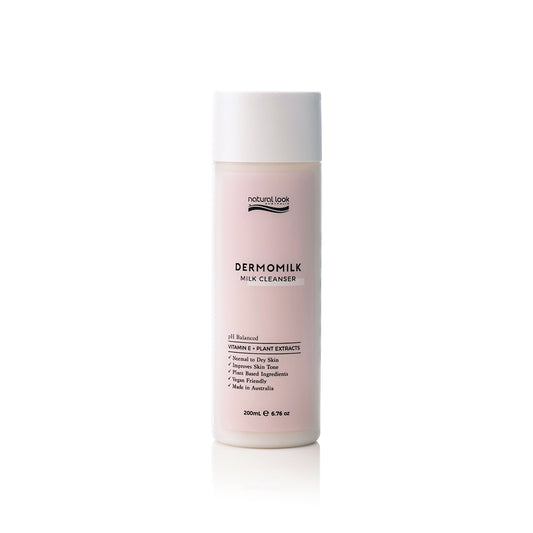 Natural Look Dermomilk Daily Cleanser 200ml — pH-balanced cleanser with Vitamin E & plant extracts for soft, radiant skin