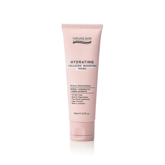 Natural Look Hydrating Collagen Boosting Mask 125ml with retinol, vitamin E and herbal extracts to hydrate, plump and smooth skin. Available in NZ.