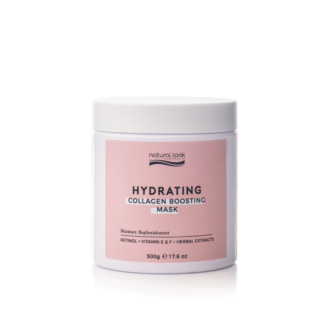 Natural Look Hydrating Collagen Boosting Mask 500g with retinol, vitamin E and herbal extracts to hydrate, plump and smooth skin. Available in NZ.