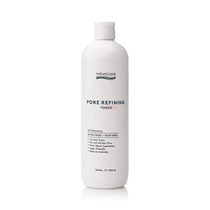 Natural Look Pore Refining Toner 500ml – brightening, soothing and pore-minimising toner with Witch Hazel and Aloe Vera.