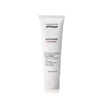 Natural Look Refining Clay Mask 125g – pore-refining AHA face mask with Vitamin E, F & Mango Extract for clear, smooth, radiant skin.