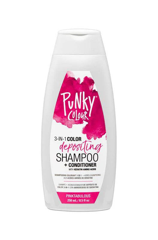 Punky Colour Pinktabulous 3‑in‑1 Colour Depositing Shampoo and Conditioner – vivid blue tone, bubblegum fragrance, vegan haircare.