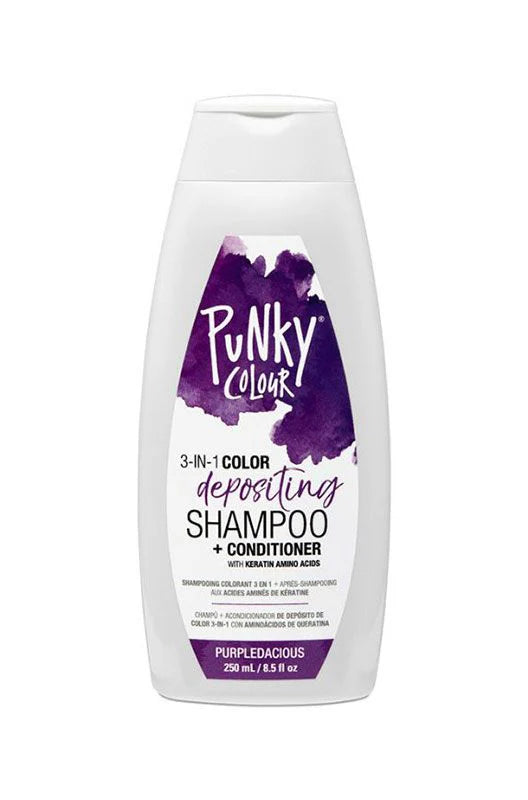 Punky Colour Purpledacious 3-in-1 Colour Depositing Shampoo and Conditioner – bold purple tone, bubblegum fragrance, vegan haircare.