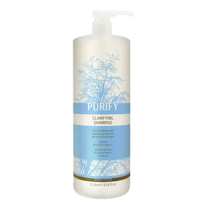 Purify Clarifying Shampoo bottle 1 litre– deep cleansing shampoo removes buildup, oil & pollution, freshens hair, NZ.