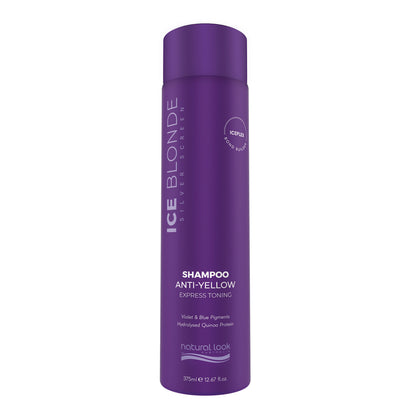 Natural Look Silver Screen 375ml Ice Blonde Shampoo, violet toning shampoo to neutralise yellow and brassy tones in blonde and grey hair - Available in NZ at Everyday Hair