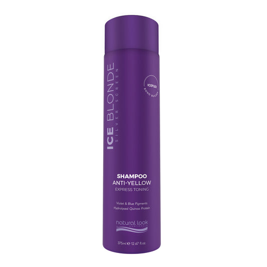 Natural Look Silver Screen 375ml Ice Blonde Shampoo, violet toning shampoo to neutralise yellow and brassy tones in blonde and grey hair - Available in NZ at Everyday Hair