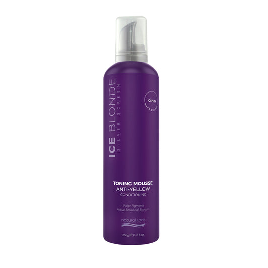 Natural Look Silver Screen Ice Blonde Conditioning Mousse 250g, anti-yellow toning mousse to neutralise brassy tones in blonde and grey hair - Available in NZ at Everyday Hair