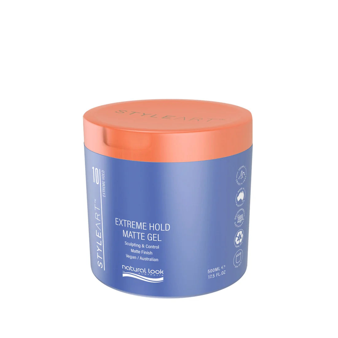 Natural Look StyleArt Extreme Hold Matte Gel 500ml, maximum control styling gel with matte finish and UV protection.