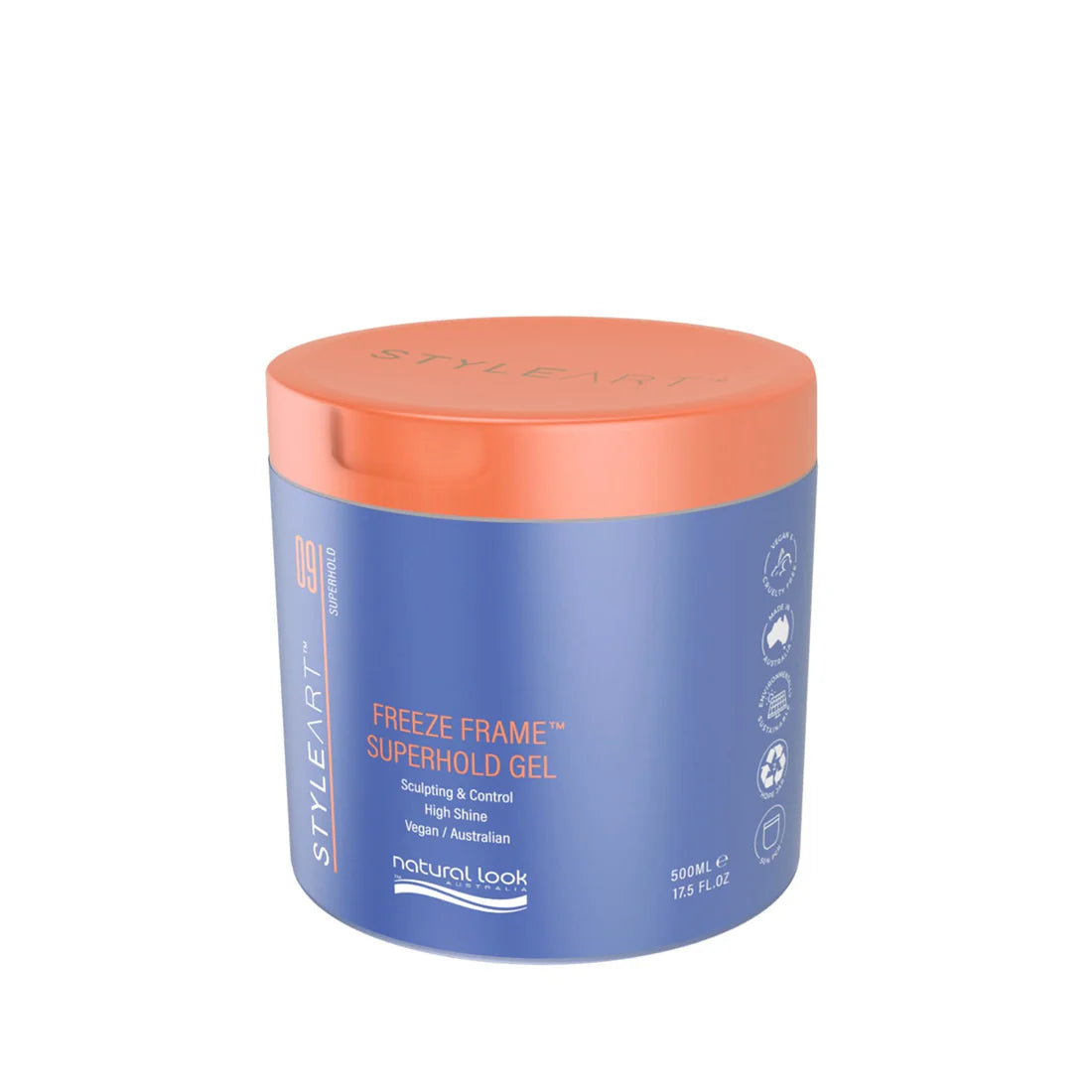 Natural Look StyleArt Freeze Frame Superhold Gel 500g, strong hold styling gel for sculpted styles with definition and shine