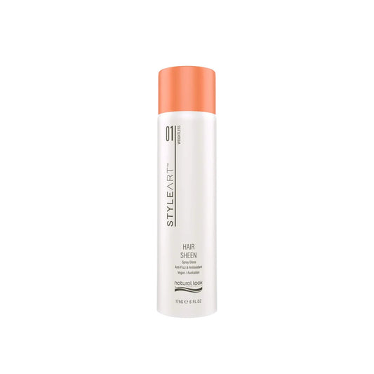 Natural Look StyleArt Hair Sheen 175g, lightweight anti-frizz spray for instant shine and protection against heat and pollution.