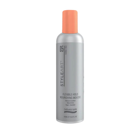Natural Look StyleArt Flexible Hold Nourishing Mousse 250g, lightweight styling mousse for volume, hydration and thermal protection.