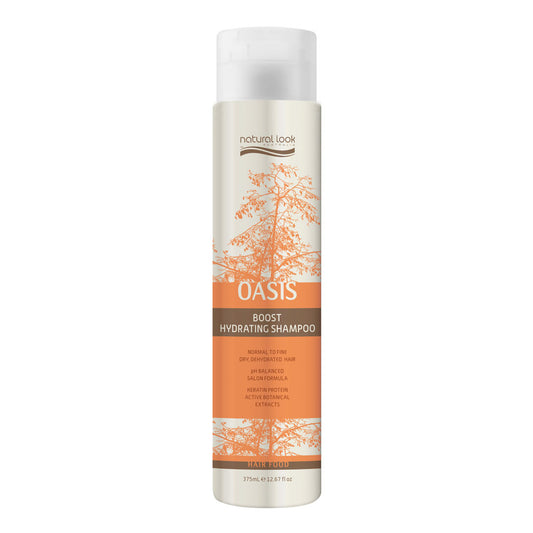 Oasis Boost Hydrating Shampoo 375ml – lightweight cleanser with Peach Nut Oil & Keratin for fine hair.