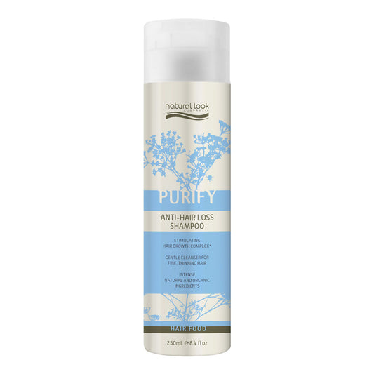 Purify Anti‑Hair Loss Shampoo bottle 250ml – hair‑loss support shampoo with Biotin, Wheat Amino Acids and botanical extracts.