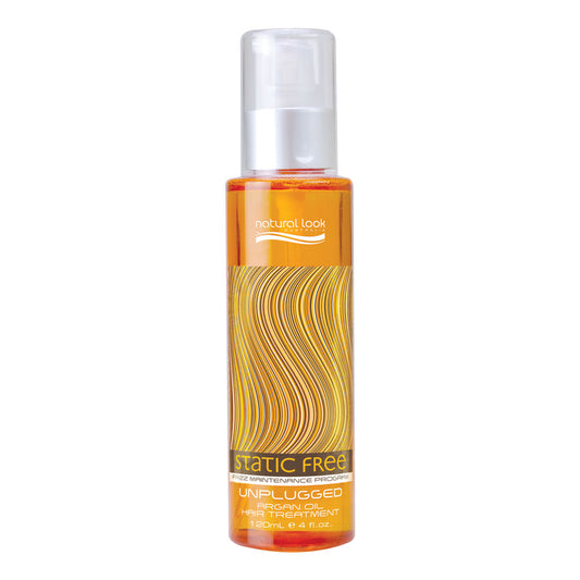 Natural Look Static Free 120ml Unplugged Argan Oil Hair Treatment, lightweight anti-frizz formula with Moroccan argan oil.