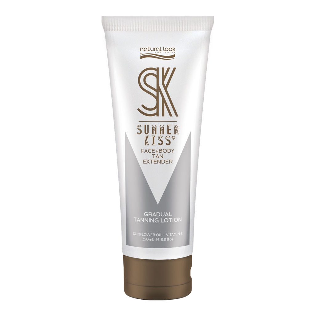 Summer Kiss Gradual Tanning Lotion 250ml delivers a natural, streak-free bronze glow while hydrating with aloe vera, almond oil, and vitamin E.