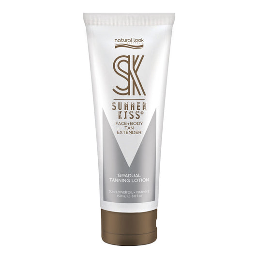 Summer Kiss Gradual Tanning Lotion 250ml delivers a natural, streak-free bronze glow while hydrating with aloe vera, almond oil, and vitamin E.